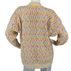 Vintage Pastel Vertical Waves Striped Festival Indie Cardigan Knit Sweater